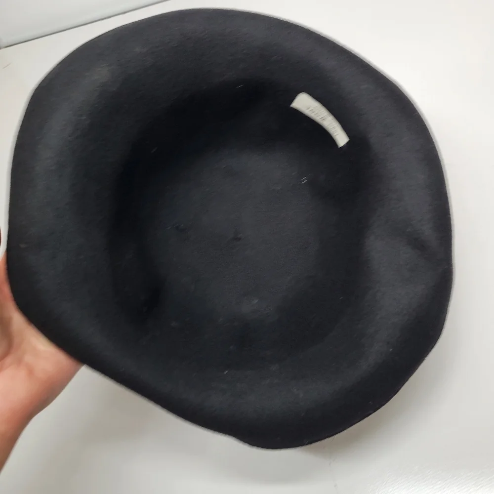 Vintage Wool Bejewled Made in Italy Black Hat Silver‎ Studs Felt 60s Retro - Picture 7 of 17